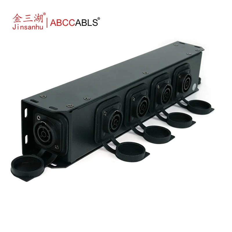 ABCCABLS Audio 2 in to 4 Power Out Powercon Connector Adapter Socket Expansion Extender Box With Waterproof Cover for Led Screen