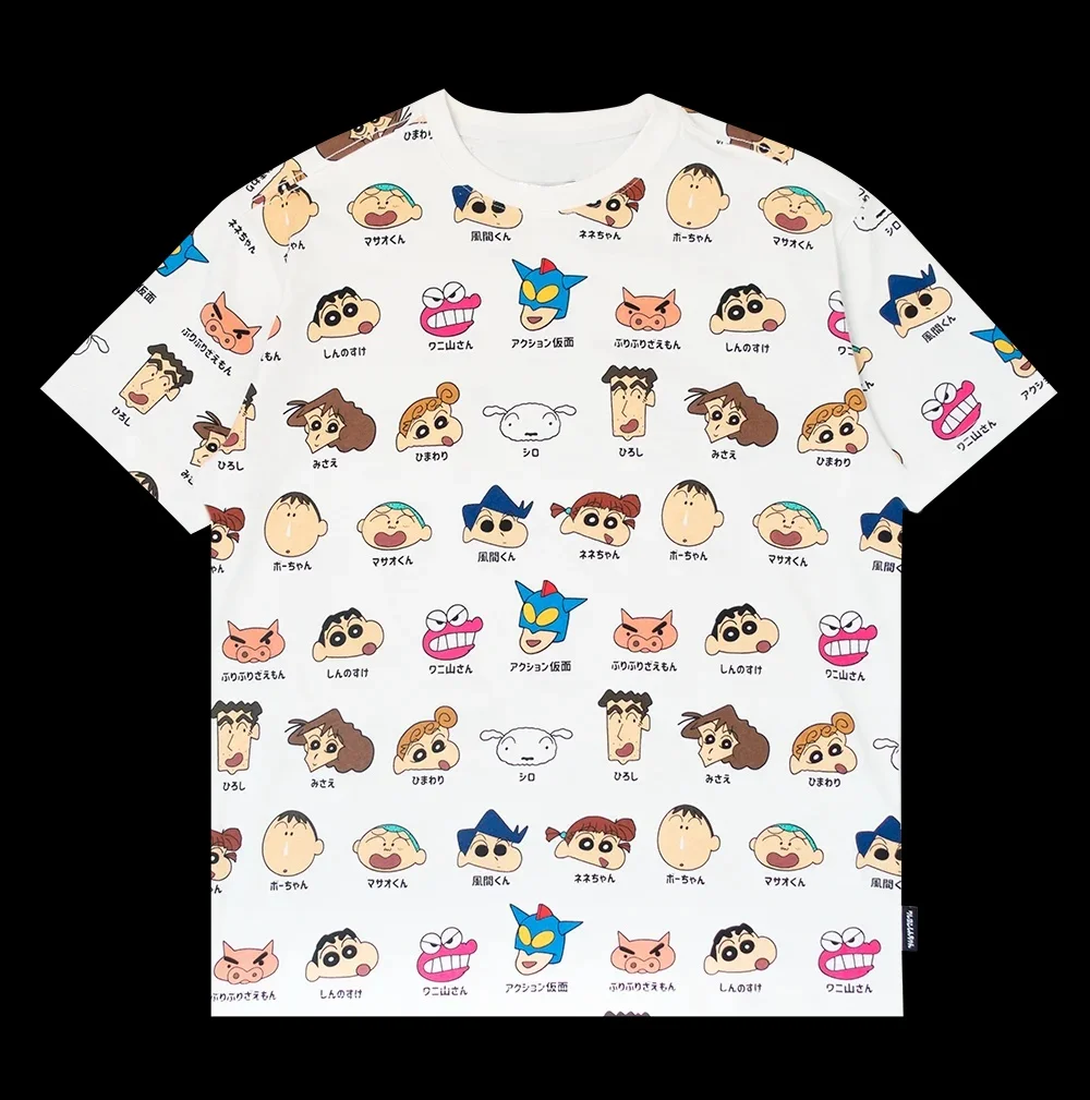 

2026 Summer Comic Form Crayon Shin-chan Image 100% Cotton Printed Oversize Casual T-shirt Adult Children Parent-child Top y2k.