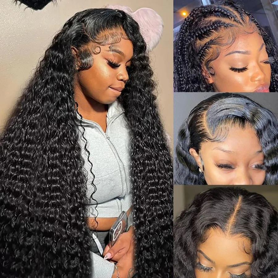 ディープウェーブウィッグ 13x4 HD透明レースフロント人毛ウィッグ 密度250% ナチュラルカラー