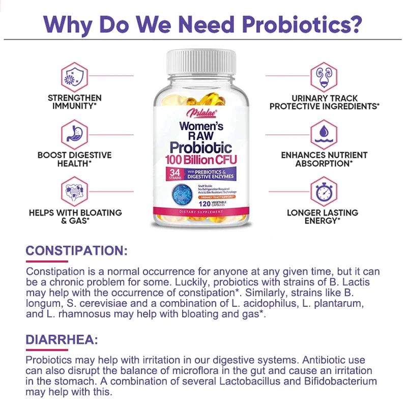 100 Billion Natural Organic Probiotics, Digestive Enzymes and UT Support To Support Immune Health and Promote Digestive Function