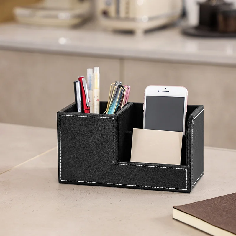 

High Quality PU Leather Desk Organizer Pencil Pen Holder Caddy Storage Box with 3 Compartments for Home Office School Supplies