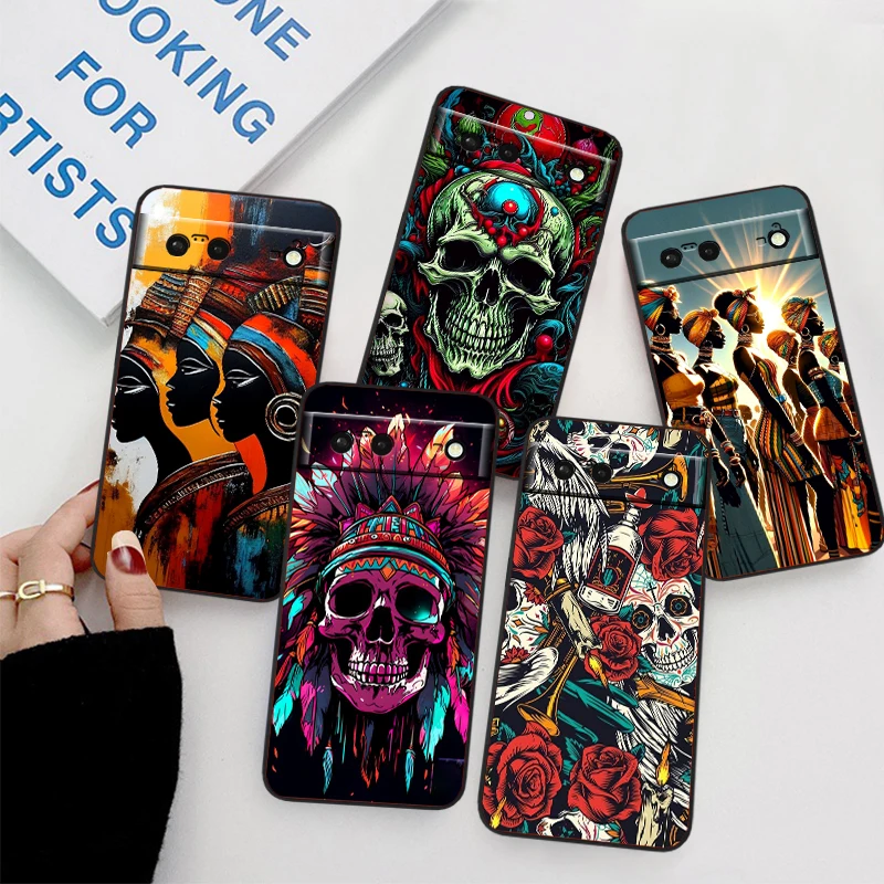 Skull Terrifying Ghost Cool For Google Pixel 9 8 7A 7 6A 6 5A 5 4 4A XL 5G Black Silicon Shockproof Shell Funda Phone Case