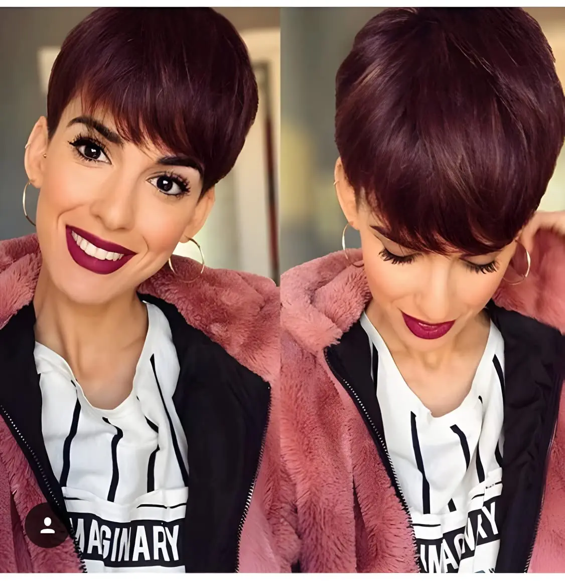 Perucas sintéticas curtas Pixie Cut com Franja para Mulheres, Cabelo para Meninas