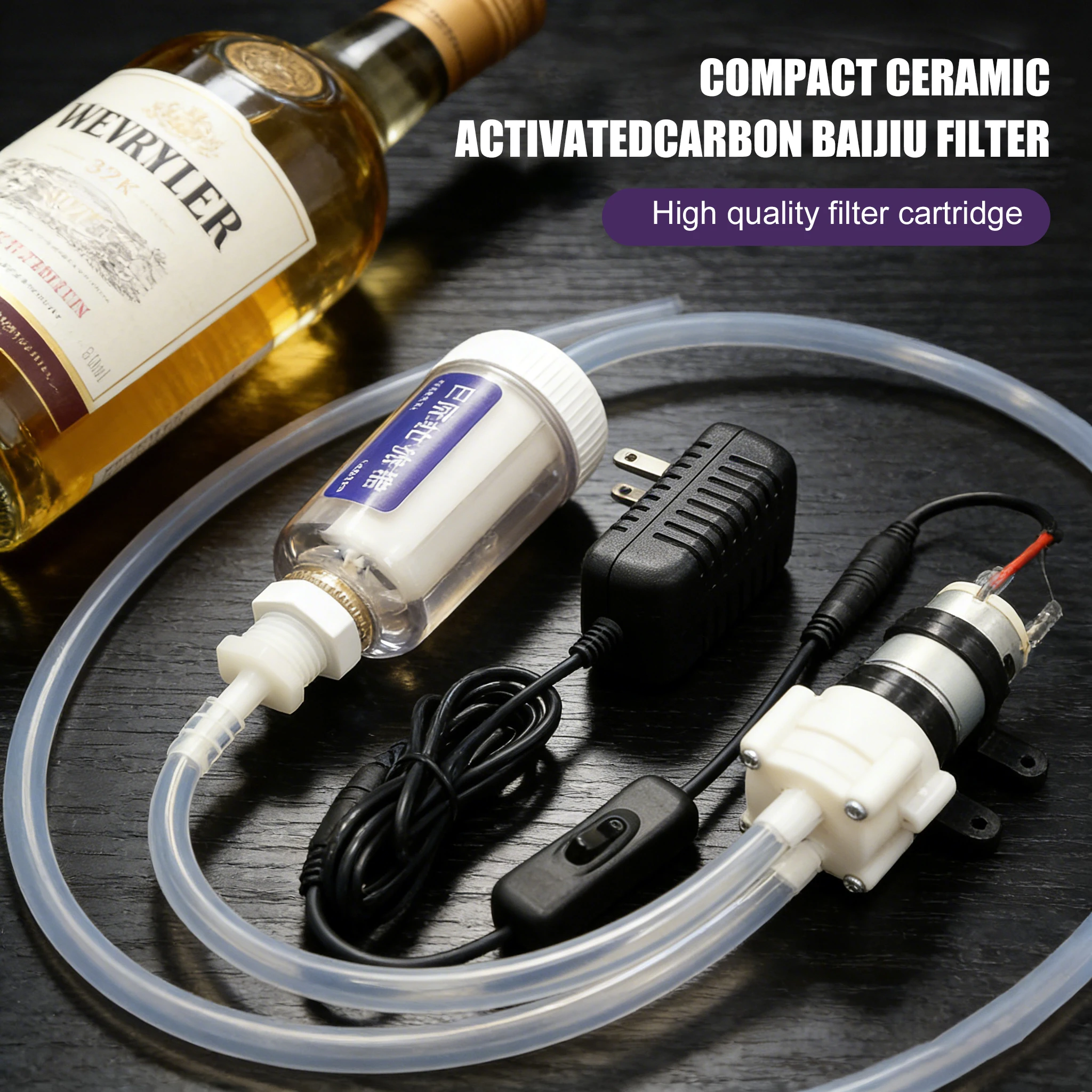 Electric Liquor Filter Pump Wine Purification Kit Home Brew Alcohol Purifier Extraction Pump & Ceramic Activated Carbon Filter