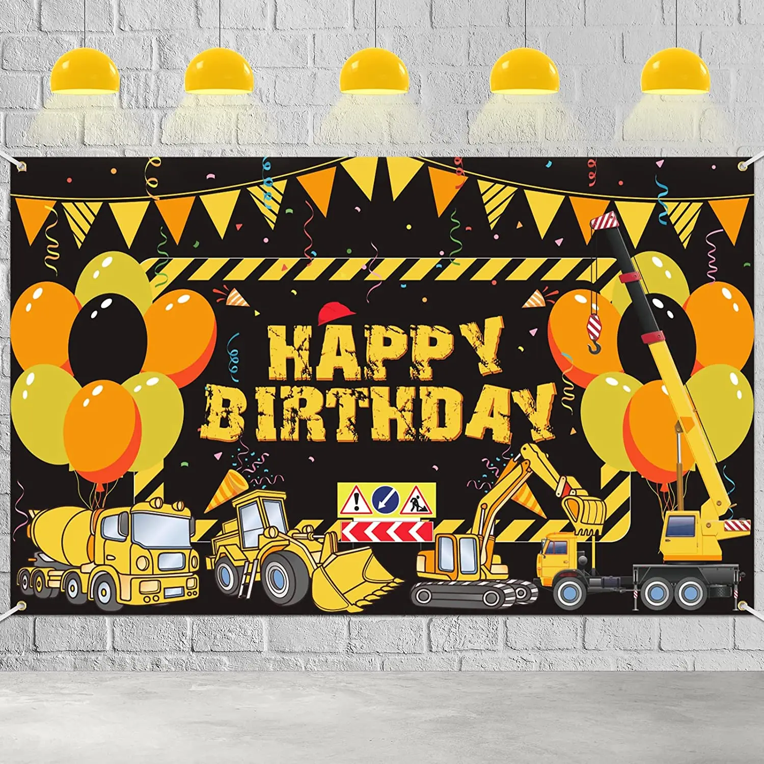 

Construction Happy Birthday Banner Large Dump Truck Backdrop Excavator Crane Digger Background For Boys Kids Baby Shower Party