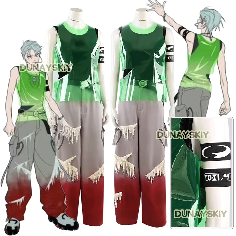 ALIEN STAGE Round 7 Blink Gone Till Cosplay Costume Green Vest Cargo Pants Set Black Armbands Accessory Anime TILL Role-playing