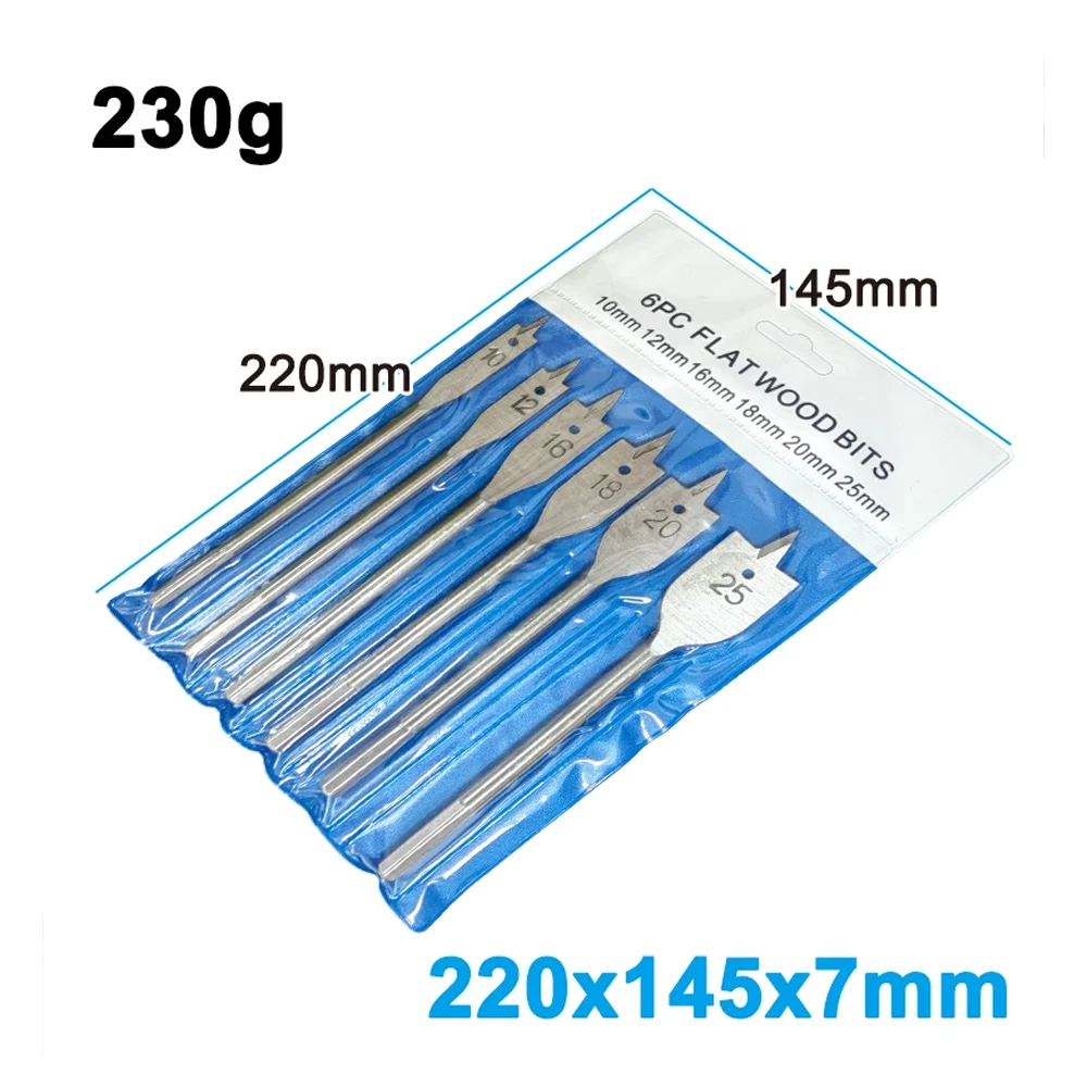 Taladro plano de tres puntas de Color Natural, mango Hexagonal, perforador de carpintería para perforación de tableros de madera, 6 uds.