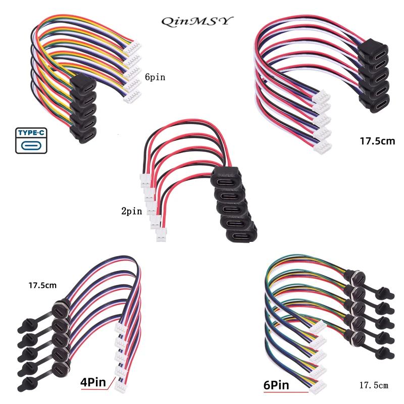 

5 шт. DIY OEM Тип C Женская водонепроницаемая розетка для 2-контактного 4-контактного 6-контактного разъема Шаг кабеля = 2,0 мм Тип защелки DC 5 В/20 В PD Power