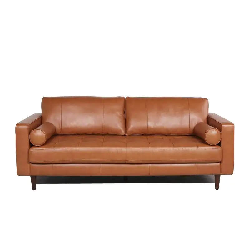 

Mid-Century Modern Tufted Leather Sofa, Comfortable Seating for Living Room, Stylish Vintage Design, Perfect for Home Decor
