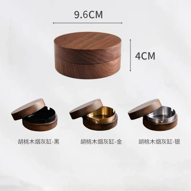Stainless steel iron wood combination Ashtray Fly Ash Proof With Cover Lid Creative Simply Home Ash Tray for Smoker Ornaments