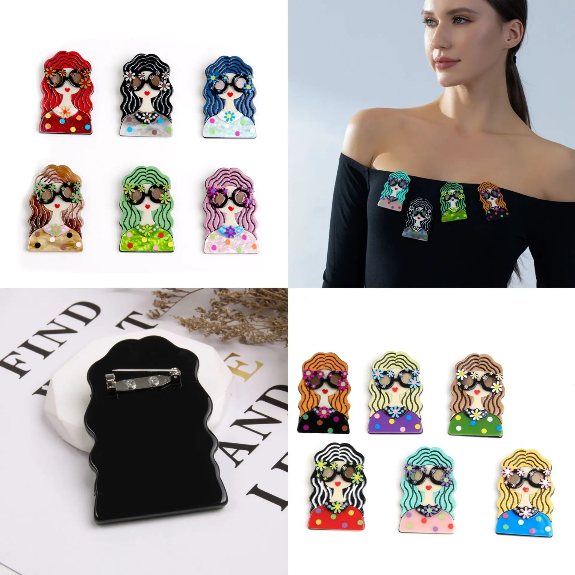 DIY accessories New niche acrylic beauty head brooch, women's cross-border ins style cartoon cute accessories, light luxury and