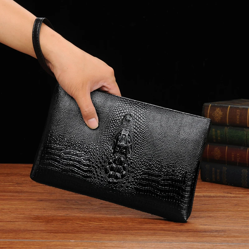 Luxury Brand Men Clutch Bag Fashion Long Wallet Men Leather Double Zipper Business Purse Black Brown Casual Male Handy Money Ba