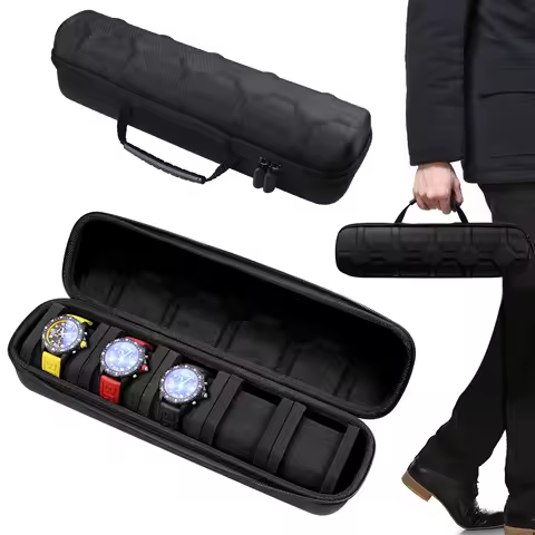 5-Grid Hard Shell Watch Organizer - Portable Travel Case with Pillow Liner, Gift-ready Black Storage Box for Smart Watch