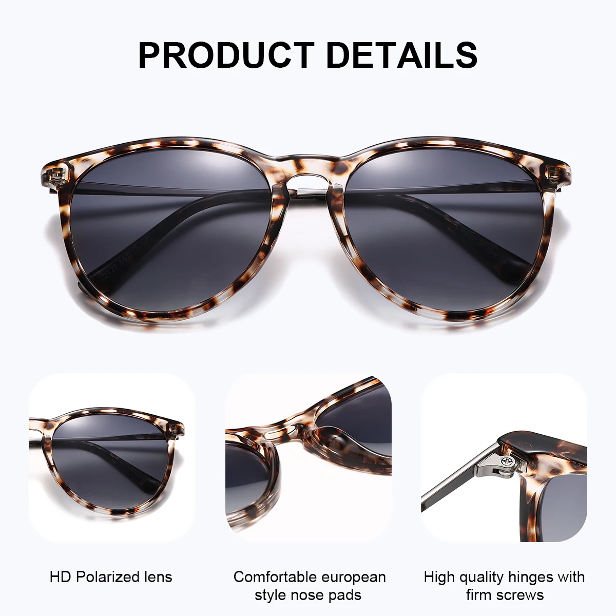 BARCUR Two Tone Leopard Print Women Sunglasses Durable PC Round Frame Gradient TAC Lens Holiday UVA/B Polarized Sunglasses