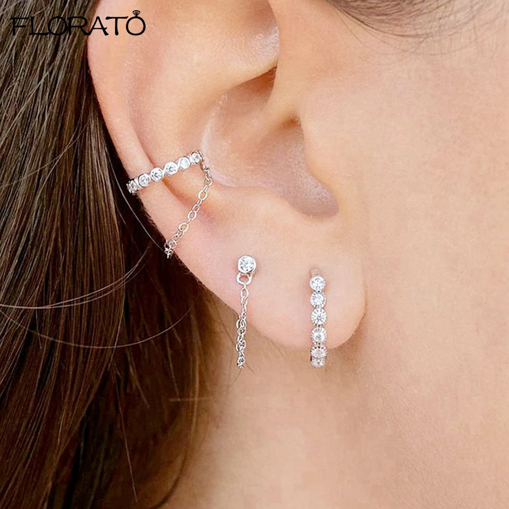 

1Pcs Gold Silver Color Chain Ear Cuffs Earrings for Women CZ Zircon Fake Piercing Clip Earrings 2025 Fashion Jewelry Wholesale