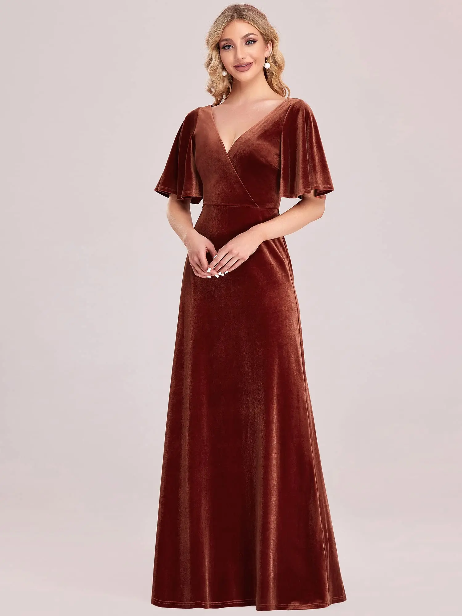 

Women's Retro Evening Gown A Line V-Neck Wrap Velvet Long Formal Dresses