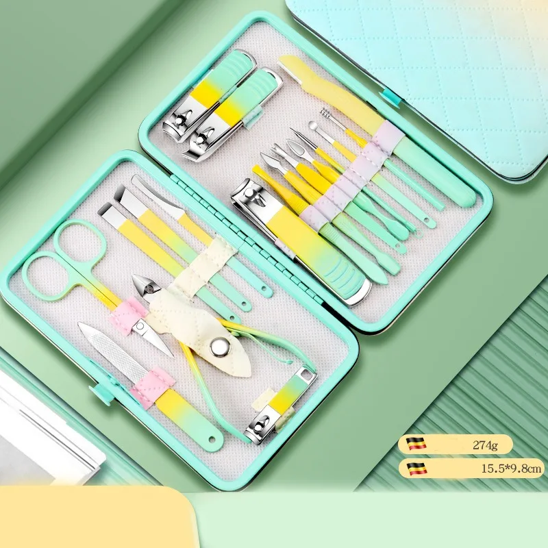 18pcs Nail Care Kit, Gradient Color, Stainless Steel Nail Clippers Set, Portable Manicure Tools, Includes Storage Case