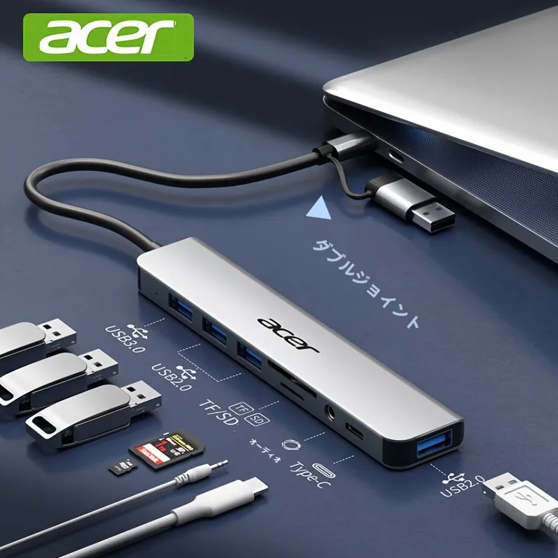 

Док-станция Acer Type-C Расширение разветвителя USB 3.0 с конвертером устройства чтения карт SD/TF 8-в-1 (версия считывателя карт)
