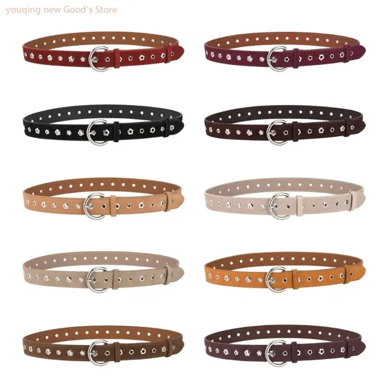 

49ME Stylish Ladies' Leather Belt Fashion Star Studded Waistband Simple Waist Belt for Pants and Skirts