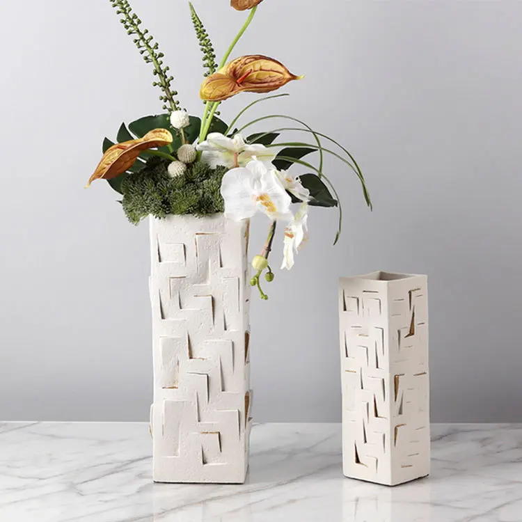 Modern Art Platinum Square Vase Ornament Hotel Model Room Living Room Entrance Dining Table Geometric Flower Ornament