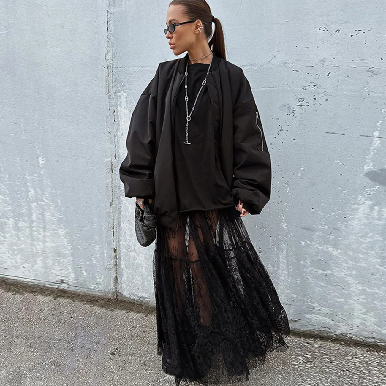 Black Lace Long Skirt for Women Elegant High Waist A-Line Maxi Skirt Fashion Party Clubwear Female Slim Fit Casual Streetwear