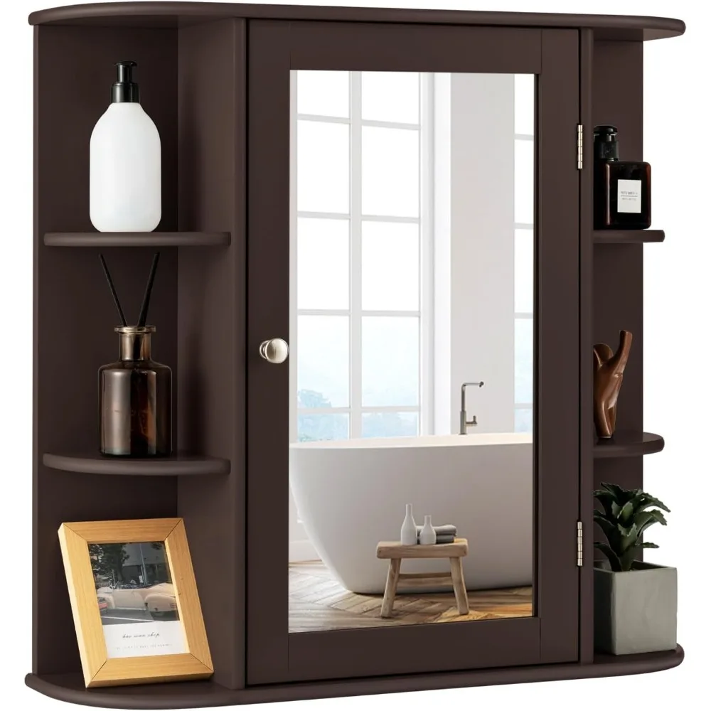 Medicine Cabinet with Single Door, 3 Adjustable Shelves, Mirror, Wall Mounted Cabinet for Hallway, Living Room