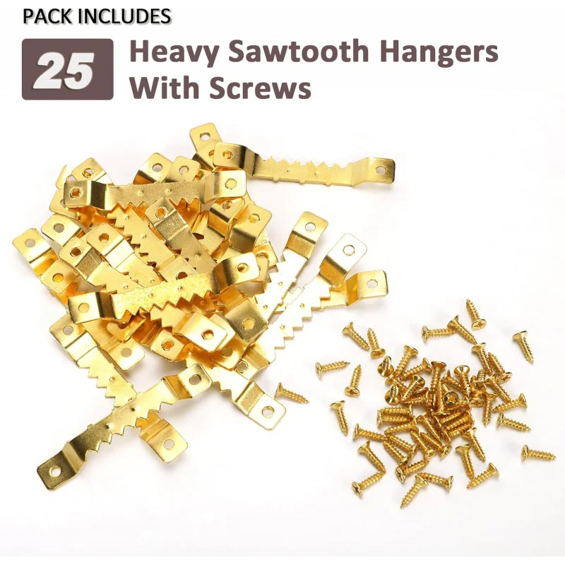 25 شماعة صور سن المنشار شديدة التحمل، تدعم 66 رطلاً، إطار صور قماشي معلق سميك C