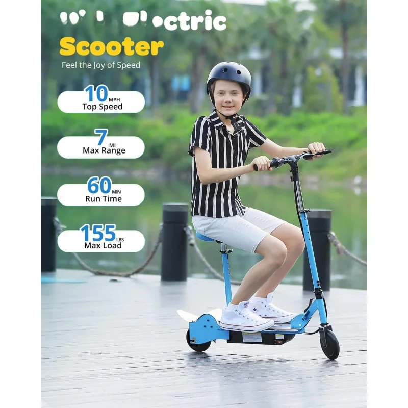 E120 Electric Scooter with for Kids Ages 6-12, 60 Mins Long Battery Life, Removable Seat 2 Riding Styles, 155lbs Max Load