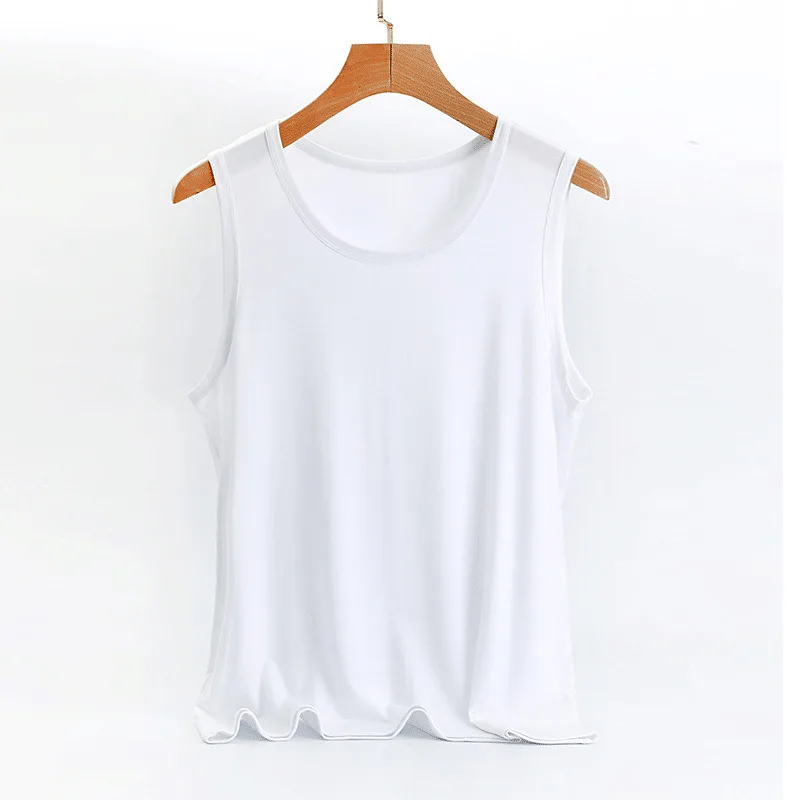 Modal vest men's summer thin style solid color round neck elastic slim fit interior men's wide shoulder base shirt Tanks Tees