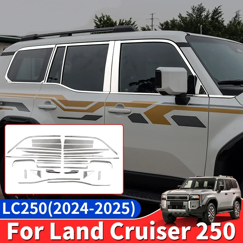 

Silver Full Window Trim Kit Stainless Steel For 2024 2025 Toyota Land Cruiser Prado LC250 250 Exterior Styling Car Accessories