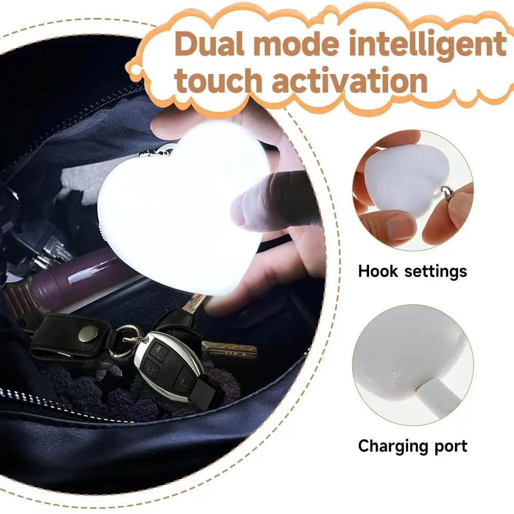 Touch Control Keychain Backpack Lighting Love Heart Charging Type-C Flicker Light Car Key Personalized Gift Modern Minimalist