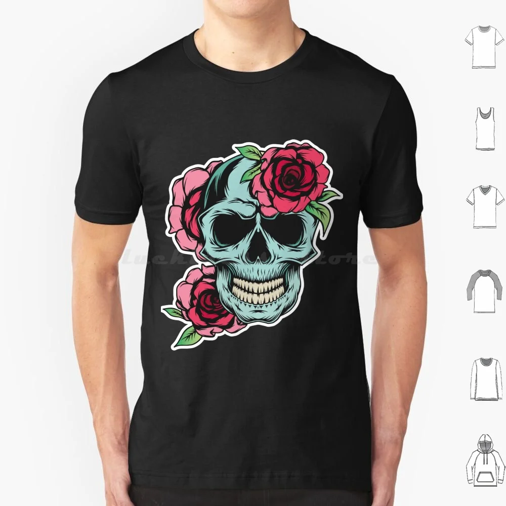 Skull With Roses T Shirt Big Size 100% Cotton Skull With Roses Skull With Floral Halloween Hydro Cool Helmet