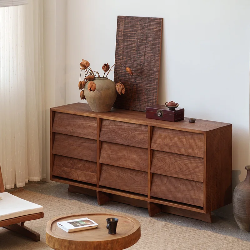 Japanese wabi-sabi style solid wood chest of drawers tonal vintage ash wood vintage