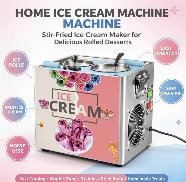 110V 220V Square Pan Fried Ice Cream Rolls Machine Household Big Yogurt Maker Roller Dessert Equipment Electric Fryer Kitchen