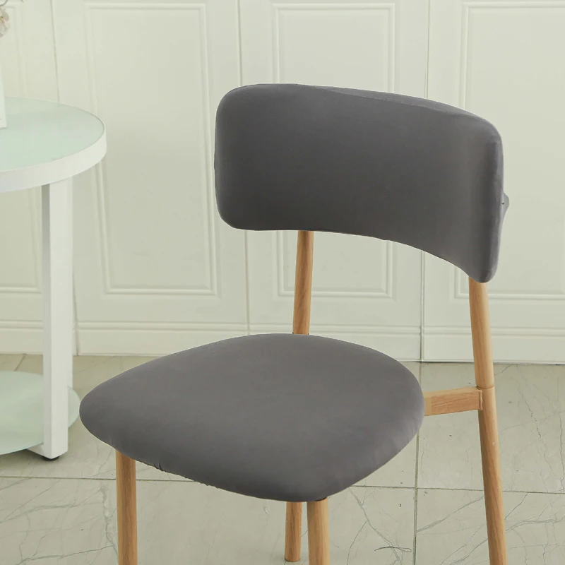Elastic Curved Backrest Dining Chair Cover Solid Color Split Wood Chair Slipcovers Backrest Seat Dust Protector Home Decoration