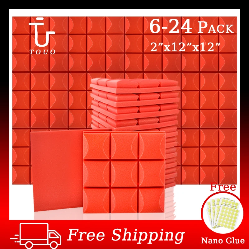 

TOUO Wall Soundproofing 6/12/24 Pcs Acoustic Foam Studio Sound Proof Foam Panels Home Office Recoding Acoustic Sponge