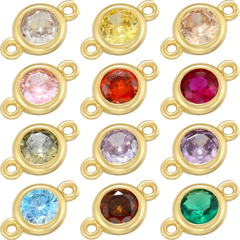 ZHUKOU Copper Birthstone Connectors Gold Color Round Multicolour Cubic Zirconia For DIY Making Necklace Jewelry 9mm x 5mm：VS551