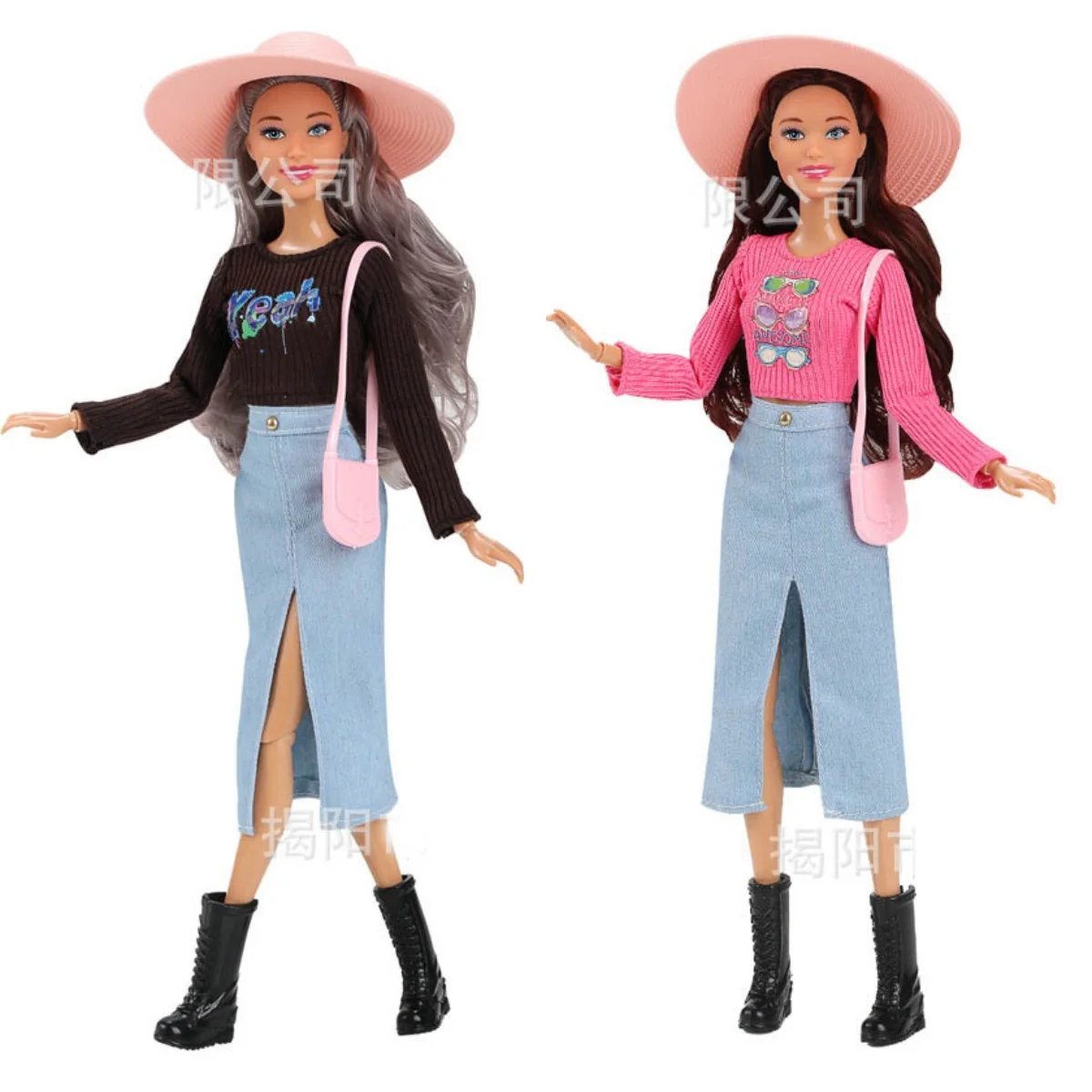 30cm European Fashion Girls Princess Doll Trendy Casual Top + Denim Skirt Set 1/6 BJD Dolls Joints Movable Kids Play House Toy