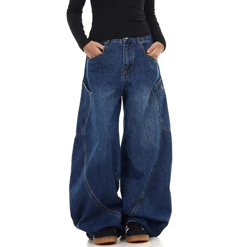 American Vintage Streetwear Jeans Women Chic Loose Casual Jazz Denim Trousers Harajuku Hip Hop Dance Blue Female Wide Leg Pants
