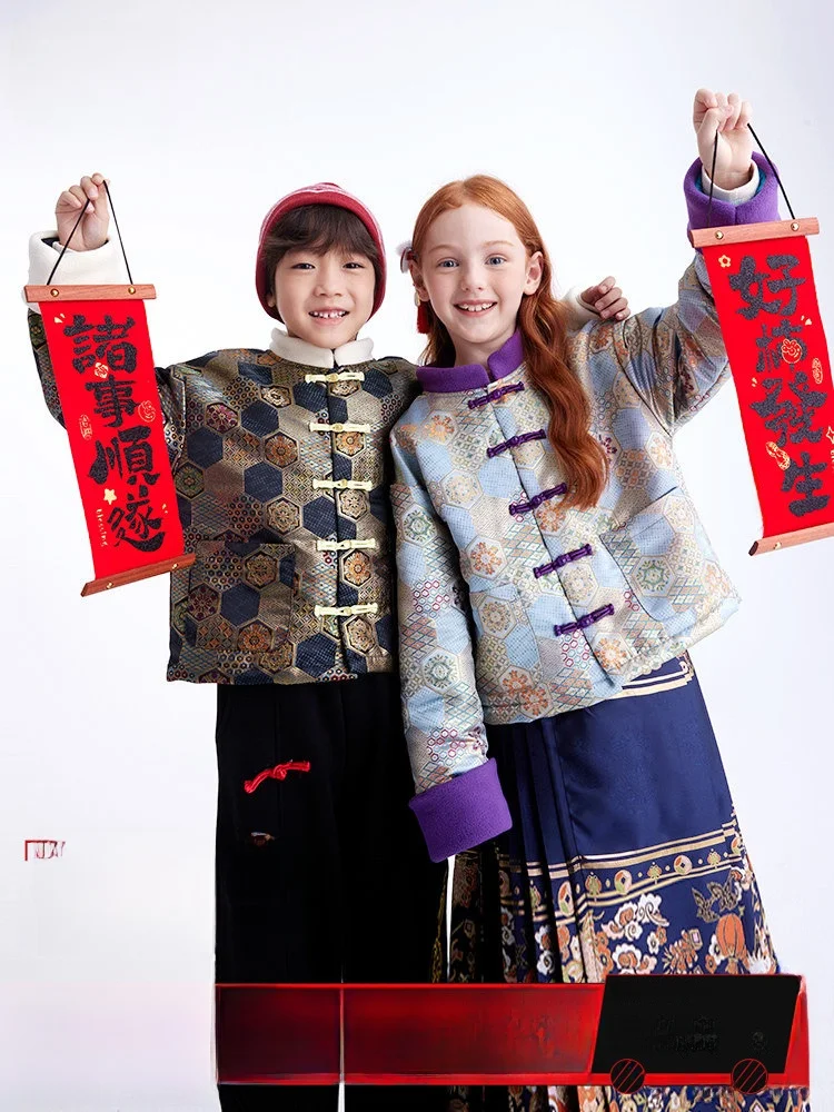 nuovo-cinese-sle-heavy-work-button-up-stand-collar-jaet-hanfu-abbigliamento-per-bambini-ragazzi-ragazze-abito-etnico-tradizionale
