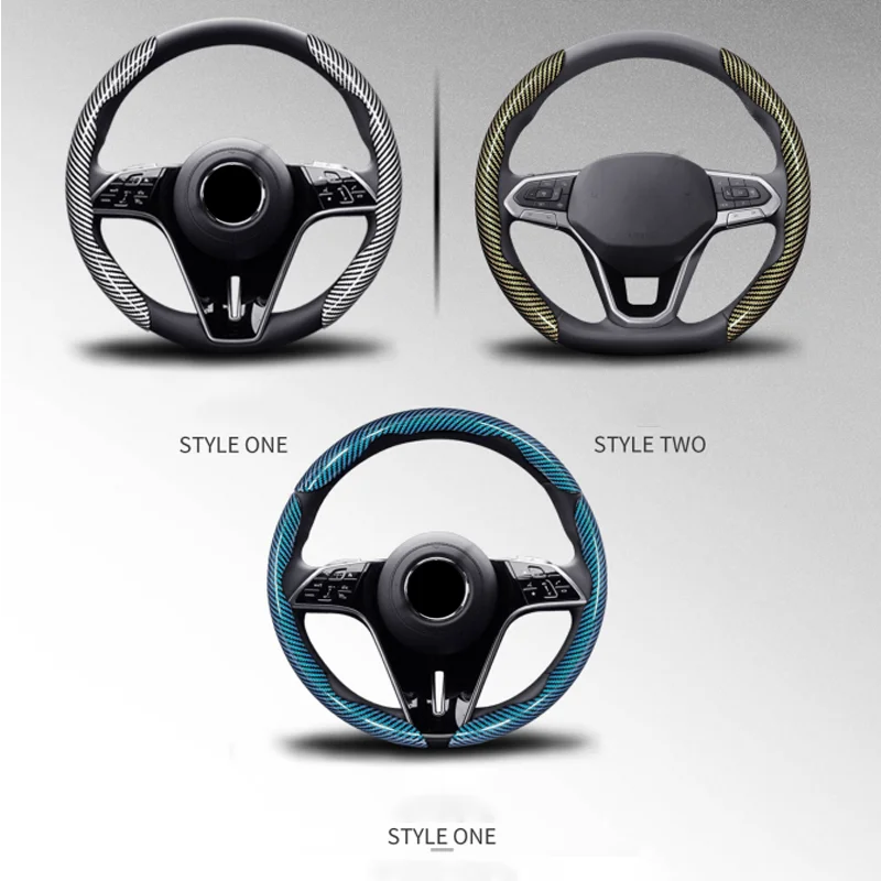 2PCS Car Steering Wheel Covers Universal Carbon Fiber Looking For Ford Focus MK2 MK3 Fiesta MK7 Ranger Mondeo MK4 S-MAX