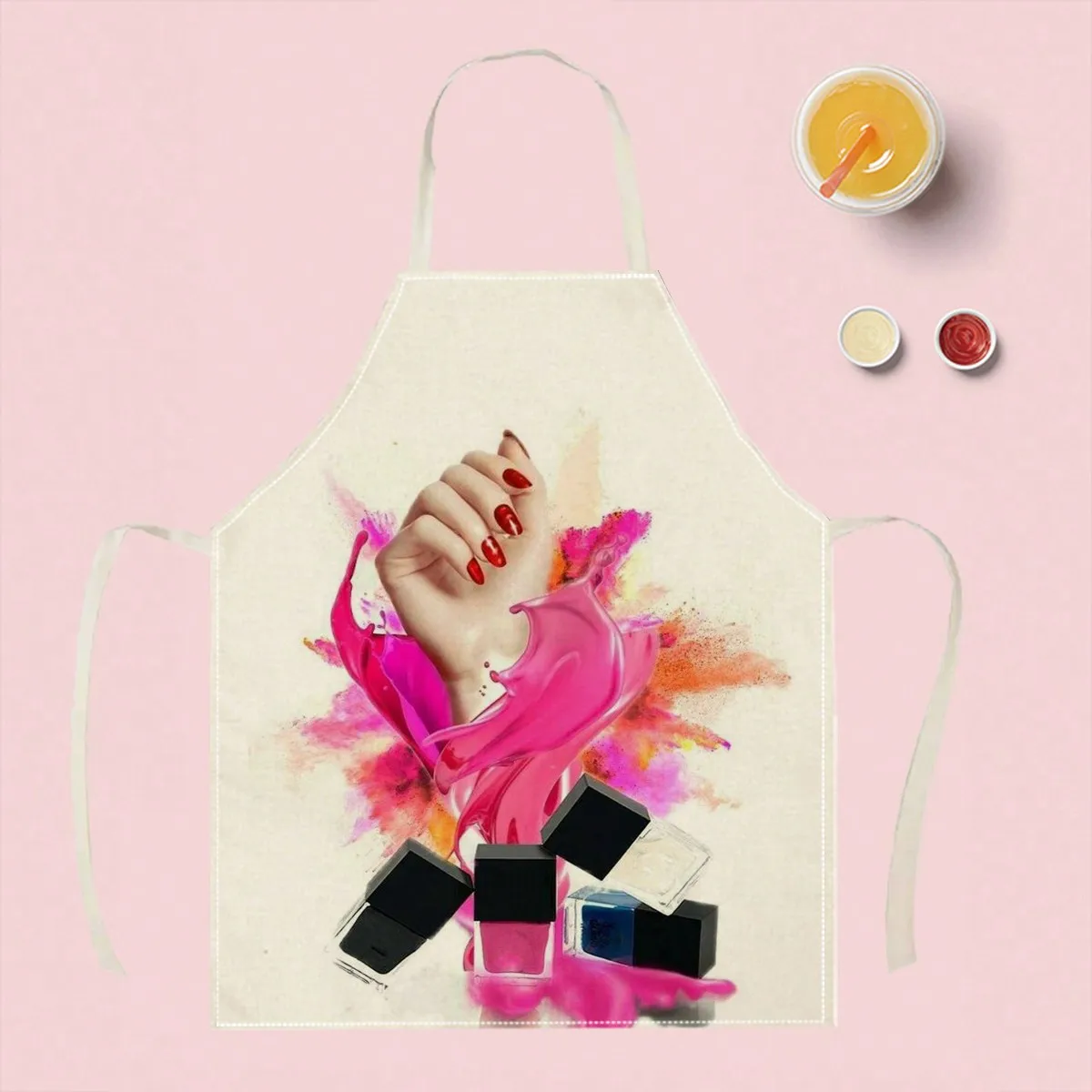 Nail Art Apron, Funny Nail Polish Print Kitchen Bib, Professional Beauty Salon Gift for Women, Manicure Chef Apron