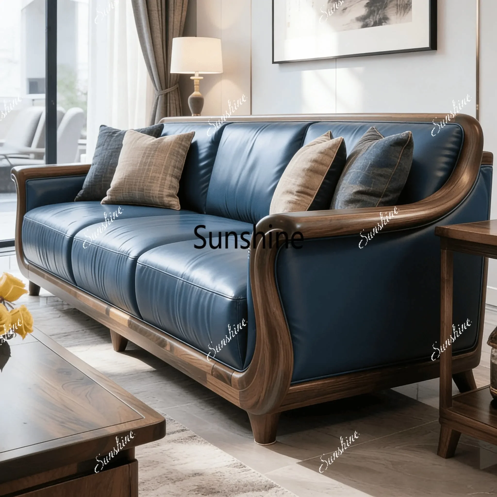 

YNew Chinese solid wood living room sofa home office B&B villa high-end furniture customization
