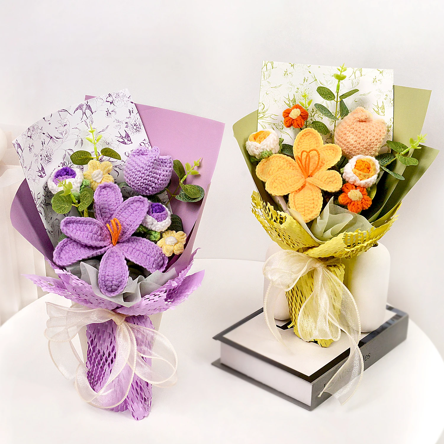 باقة توليب كروشيه مصنوعة يدويًا، باقة زهور كروشيه لعيد الأم وعيد الميلاد وعيد الشكر وهدية التخرج وديكور المنزل #1