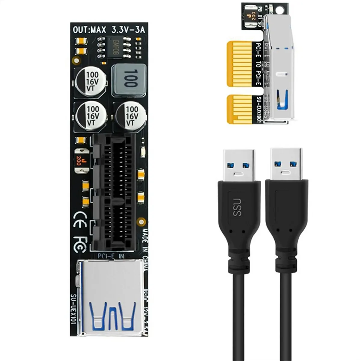 DTD1208~ Add on Card PCI-E Riser PCIE PCI-Express X1 to X4 PCI E Riser Card Extend Adapter with 30CM USB Extension Cable