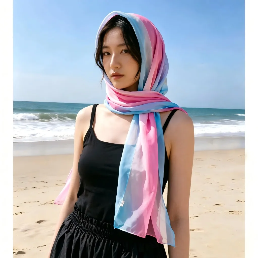 Mode Vier Jahreszeiten Frauen Einfarbig Dünne Weiche Strand Dünne Seidige Georgette Schal Schals Lange Wraps Strand Sonnencreme Hijab – Detail 2