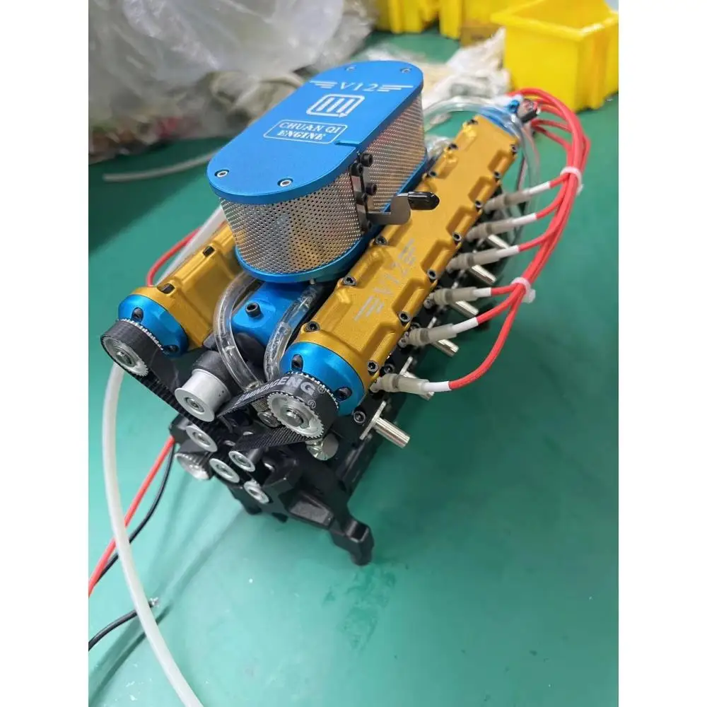 Modelo de motor de combustible V12, versión de doble distribuidor totalmente metálica, modelo de motor de alta potencia, juguete ornamental de mesa