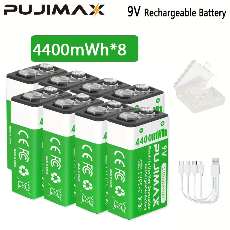 PUJIMAX USB 9V Akku 4400mWh Typ-C Wiederaufladbare 6F22 9V Li-Ion Akku Für RC Hubschrauber modell Multimeter Spielzeug