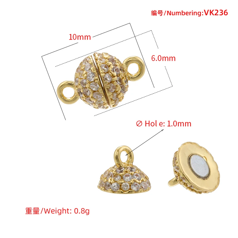 ZHUKOU Copper 18K Plated Real Gold Inlaid ZirconMagnetic Clasp Necklace Pearl Jewellery DIY Accessories: VK236
