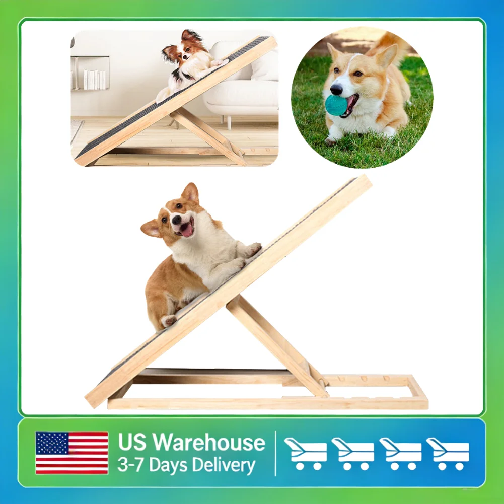 

Регулируемая по высоте деревянная лестница для домашних животных (3/4 уровня), складная, нескользящая, для безопасного подъема маленьких и пожилых собак и кошек